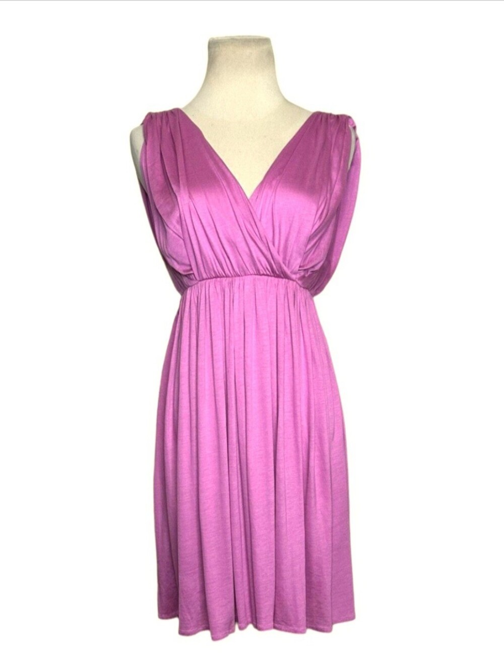 LOFT Sleeveless V-Neck Gathered Waist Pink Midi Dress